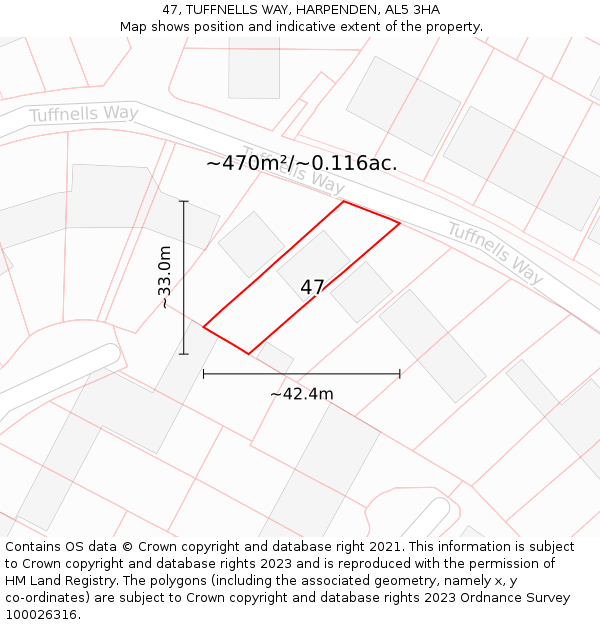 47, TUFFNELLS WAY, HARPENDEN, AL5 3HA: Plot and title map