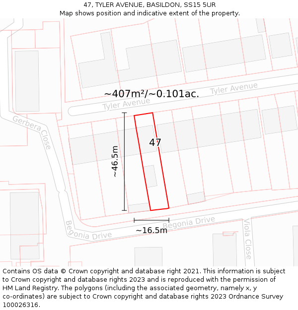 47, TYLER AVENUE, BASILDON, SS15 5UR: Plot and title map