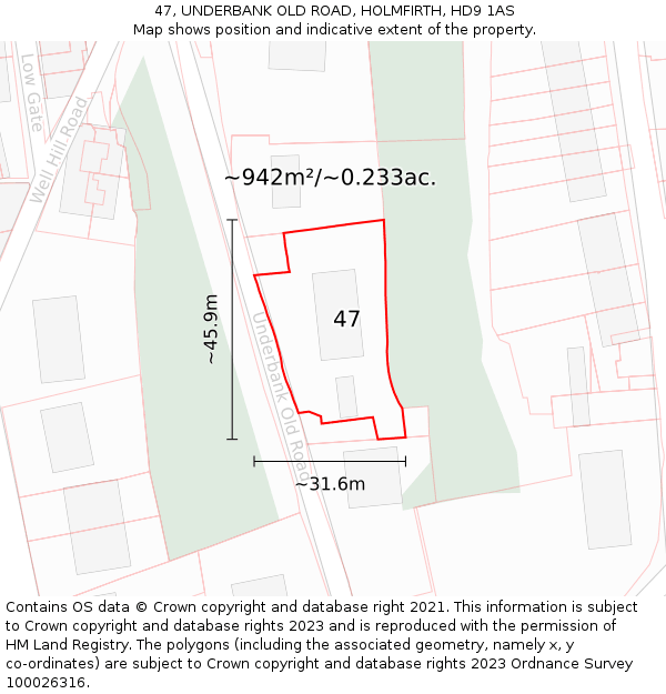 47, UNDERBANK OLD ROAD, HOLMFIRTH, HD9 1AS: Plot and title map