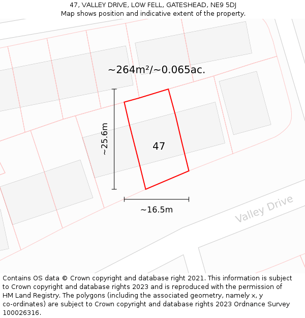 47, VALLEY DRIVE, LOW FELL, GATESHEAD, NE9 5DJ: Plot and title map