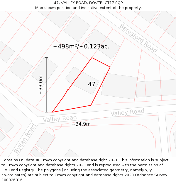 47, VALLEY ROAD, DOVER, CT17 0QP: Plot and title map