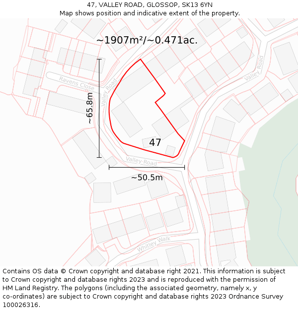 47, VALLEY ROAD, GLOSSOP, SK13 6YN: Plot and title map