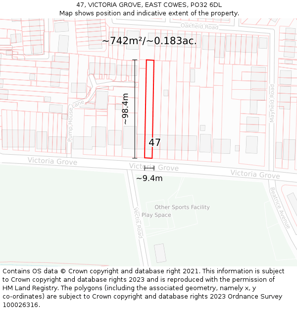 47, VICTORIA GROVE, EAST COWES, PO32 6DL: Plot and title map