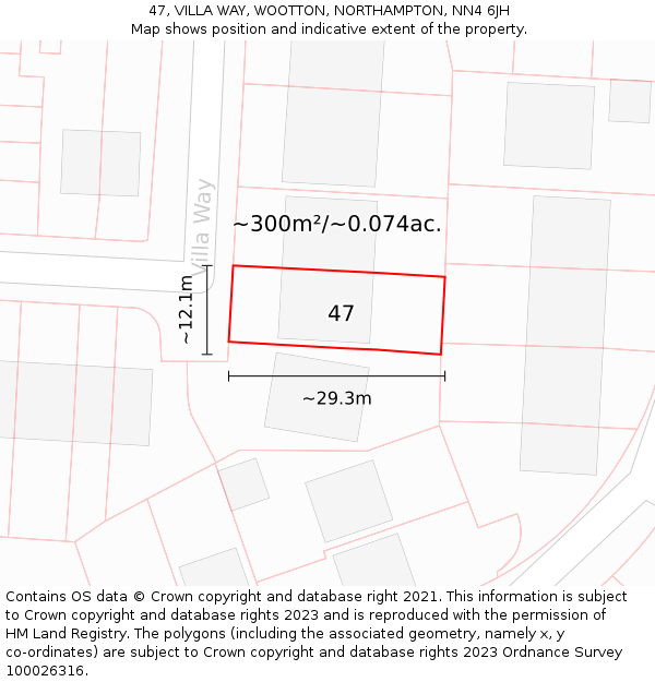 47, VILLA WAY, WOOTTON, NORTHAMPTON, NN4 6JH: Plot and title map