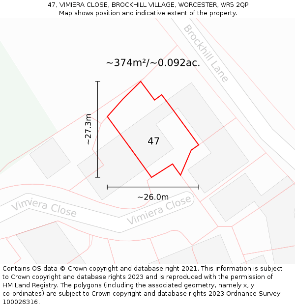 47, VIMIERA CLOSE, BROCKHILL VILLAGE, WORCESTER, WR5 2QP: Plot and title map