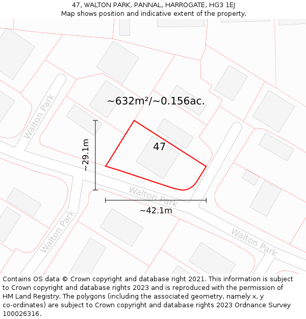 47, WALTON PARK, PANNAL, HARROGATE, HG3 1EJ: Plot and title map