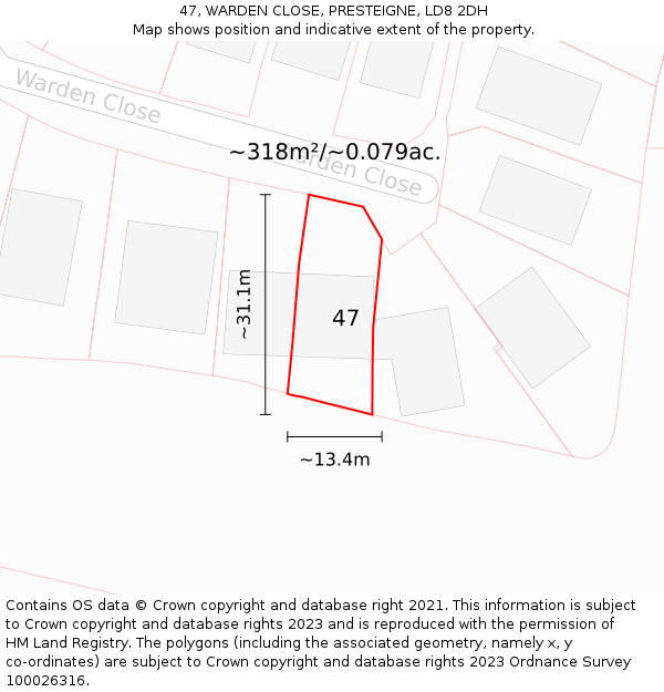 47, WARDEN CLOSE, PRESTEIGNE, LD8 2DH: Plot and title map