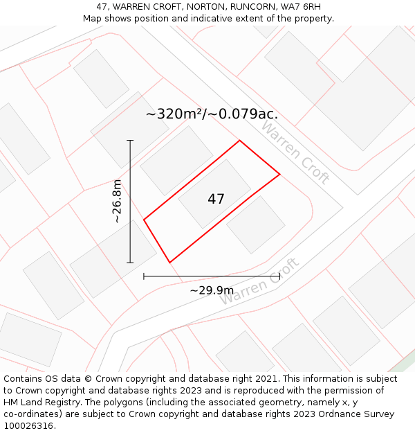 47, WARREN CROFT, NORTON, RUNCORN, WA7 6RH: Plot and title map