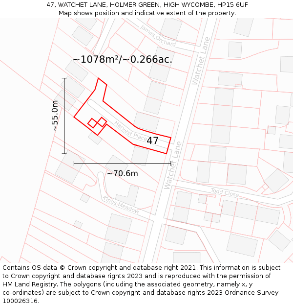 47, WATCHET LANE, HOLMER GREEN, HIGH WYCOMBE, HP15 6UF: Plot and title map