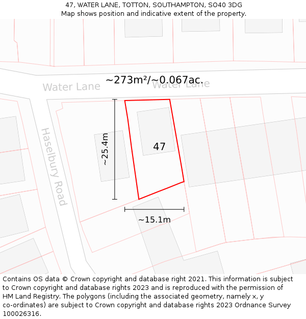 47, WATER LANE, TOTTON, SOUTHAMPTON, SO40 3DG: Plot and title map