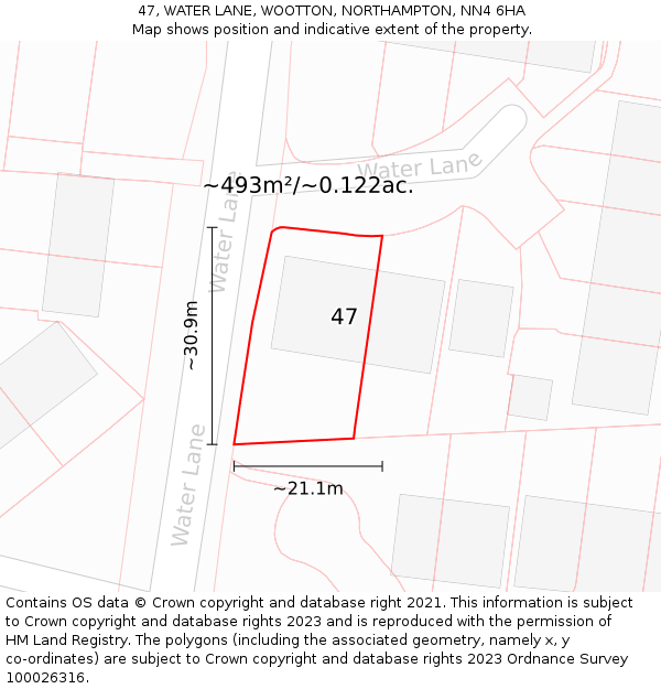 47, WATER LANE, WOOTTON, NORTHAMPTON, NN4 6HA: Plot and title map