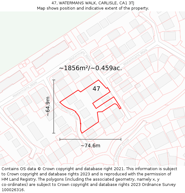 47, WATERMANS WALK, CARLISLE, CA1 3TJ: Plot and title map