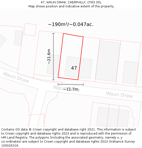 47, WAUN DRAW, CAERPHILLY, CF83 3SL: Plot and title map