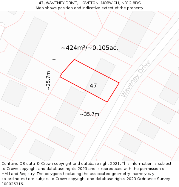 47, WAVENEY DRIVE, HOVETON, NORWICH, NR12 8DS: Plot and title map