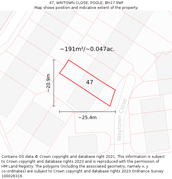 47, WAYTOWN CLOSE, POOLE, BH17 9WF: Plot and title map