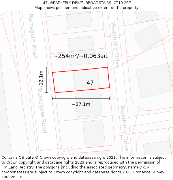 47, WEATHERLY DRIVE, BROADSTAIRS, CT10 2EE: Plot and title map