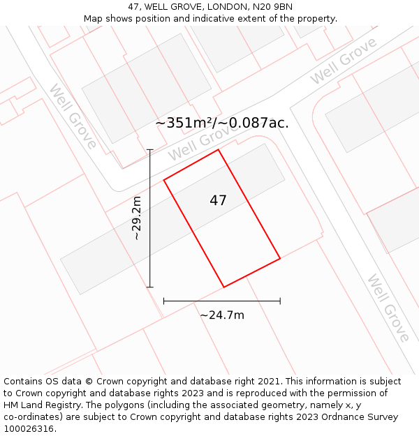 47, WELL GROVE, LONDON, N20 9BN: Plot and title map