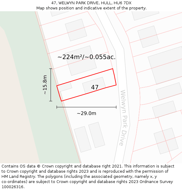 47, WELWYN PARK DRIVE, HULL, HU6 7DX: Plot and title map