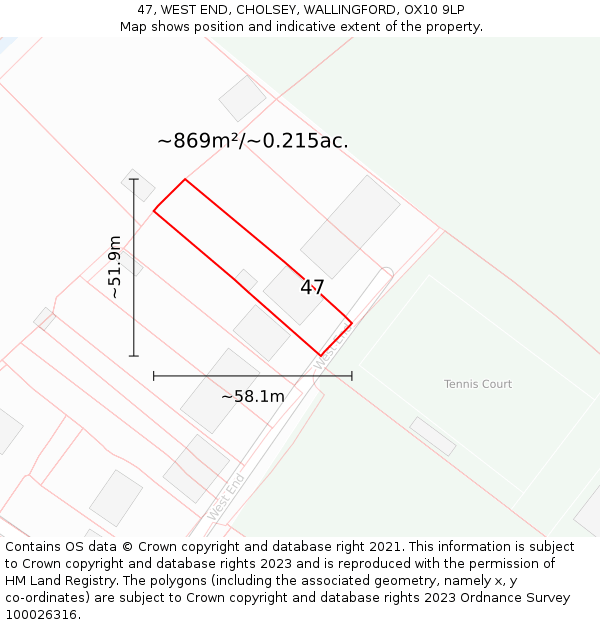 47, WEST END, CHOLSEY, WALLINGFORD, OX10 9LP: Plot and title map