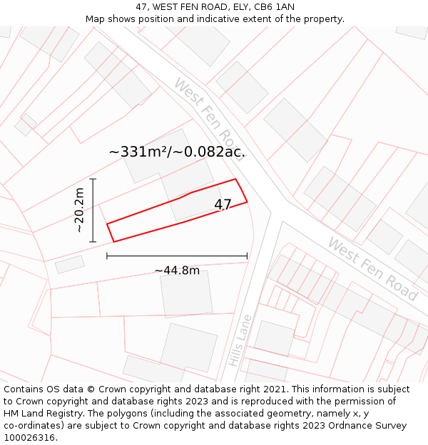 47, WEST FEN ROAD, ELY, CB6 1AN: Plot and title map