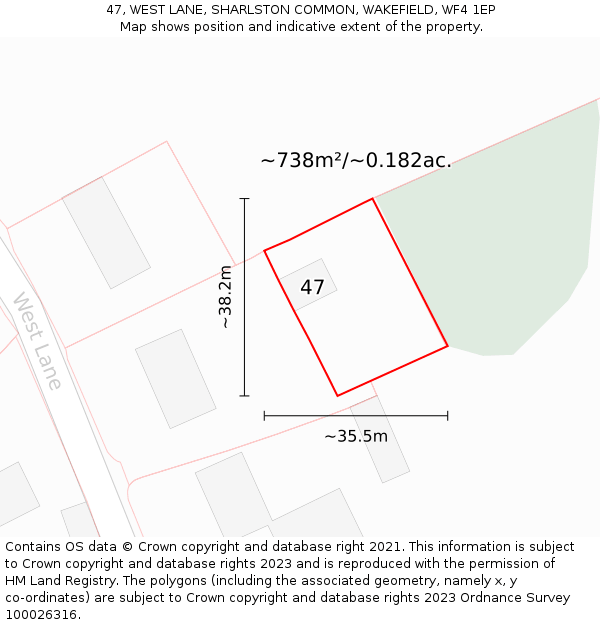 47, WEST LANE, SHARLSTON COMMON, WAKEFIELD, WF4 1EP: Plot and title map