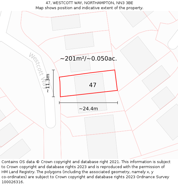 47, WESTCOTT WAY, NORTHAMPTON, NN3 3BE: Plot and title map