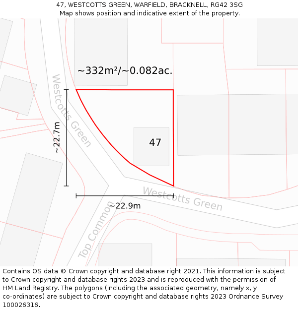 47, WESTCOTTS GREEN, WARFIELD, BRACKNELL, RG42 3SG: Plot and title map