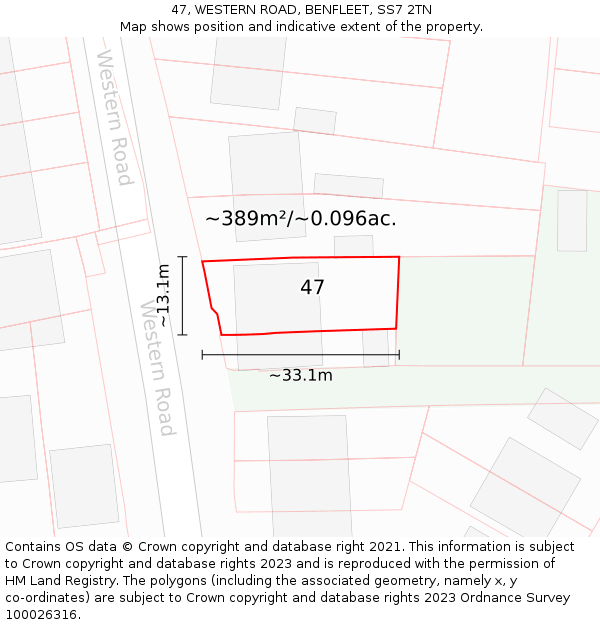 47, WESTERN ROAD, BENFLEET, SS7 2TN: Plot and title map