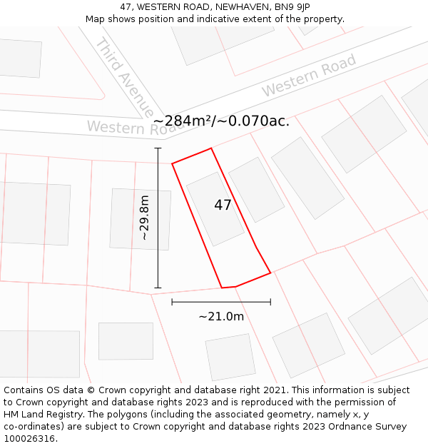 47, WESTERN ROAD, NEWHAVEN, BN9 9JP: Plot and title map