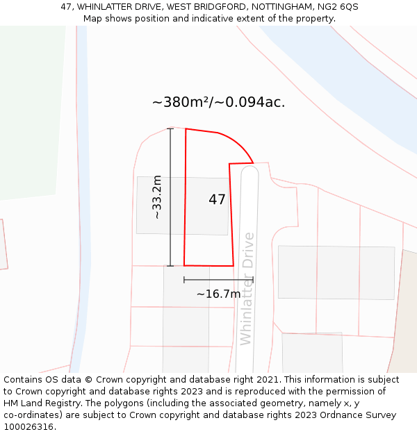 47, WHINLATTER DRIVE, WEST BRIDGFORD, NOTTINGHAM, NG2 6QS: Plot and title map