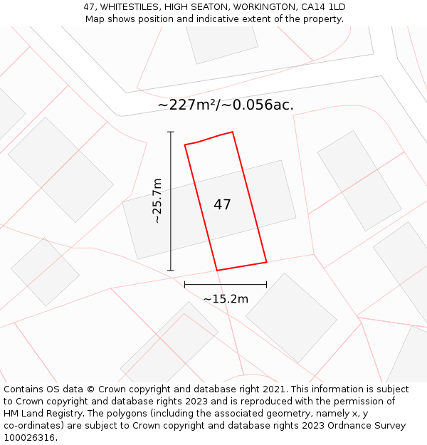 47, WHITESTILES, HIGH SEATON, WORKINGTON, CA14 1LD: Plot and title map
