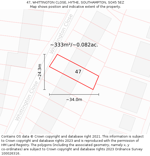 47, WHITTINGTON CLOSE, HYTHE, SOUTHAMPTON, SO45 5EZ: Plot and title map