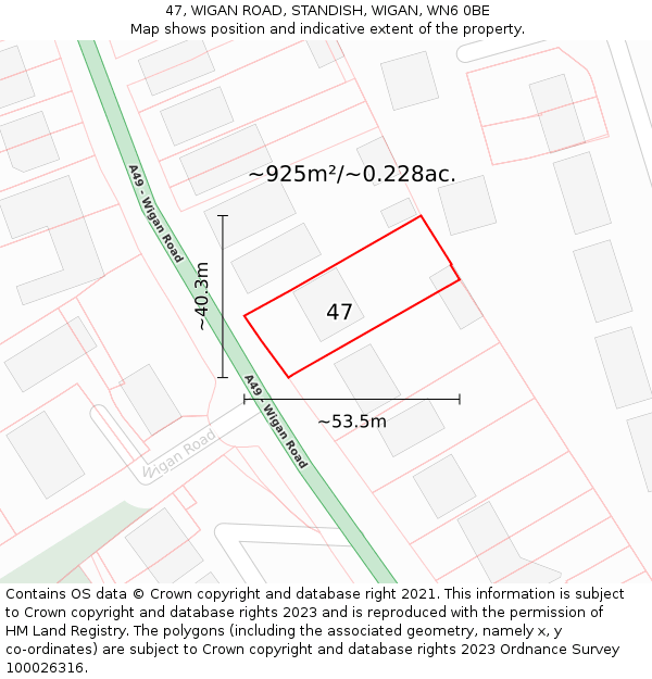 47, WIGAN ROAD, STANDISH, WIGAN, WN6 0BE: Plot and title map