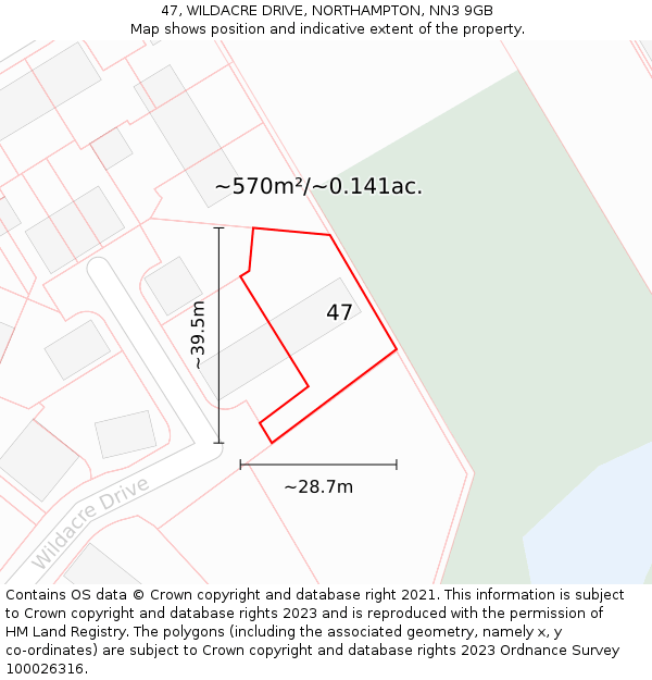 47, WILDACRE DRIVE, NORTHAMPTON, NN3 9GB: Plot and title map