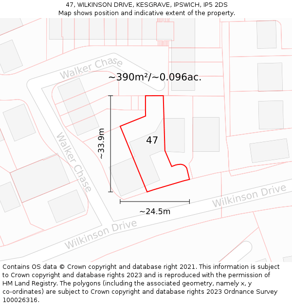 47, WILKINSON DRIVE, KESGRAVE, IPSWICH, IP5 2DS: Plot and title map