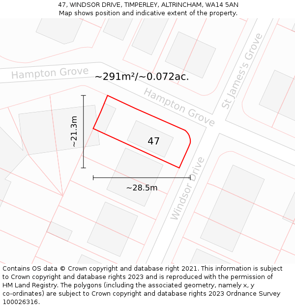 47, WINDSOR DRIVE, TIMPERLEY, ALTRINCHAM, WA14 5AN: Plot and title map