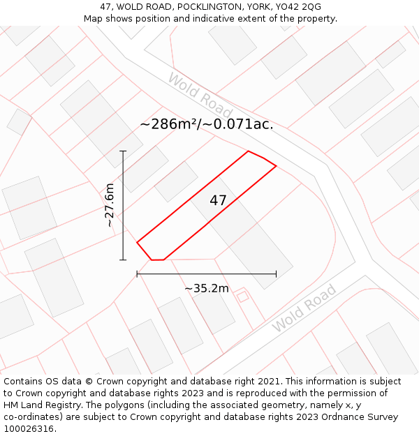 47, WOLD ROAD, POCKLINGTON, YORK, YO42 2QG: Plot and title map