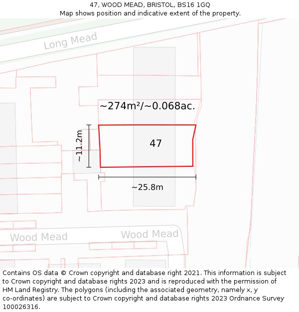 47, WOOD MEAD, BRISTOL, BS16 1GQ: Plot and title map