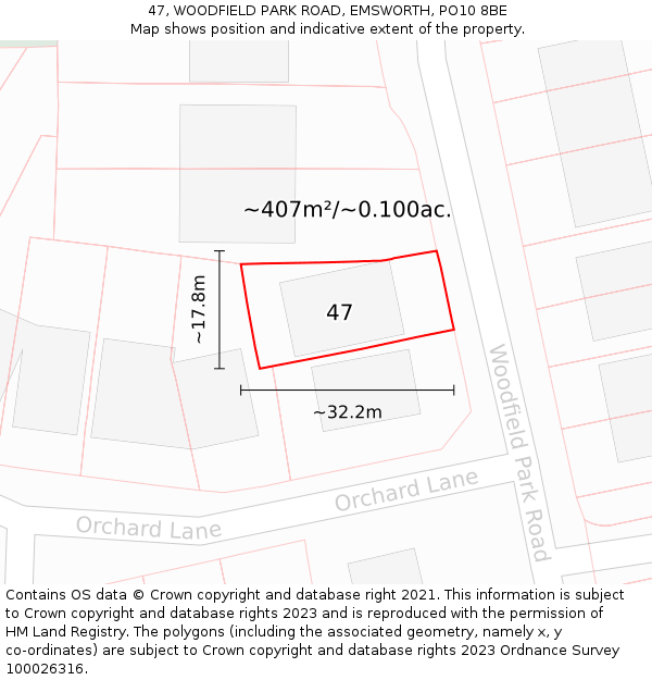 47, WOODFIELD PARK ROAD, EMSWORTH, PO10 8BE: Plot and title map