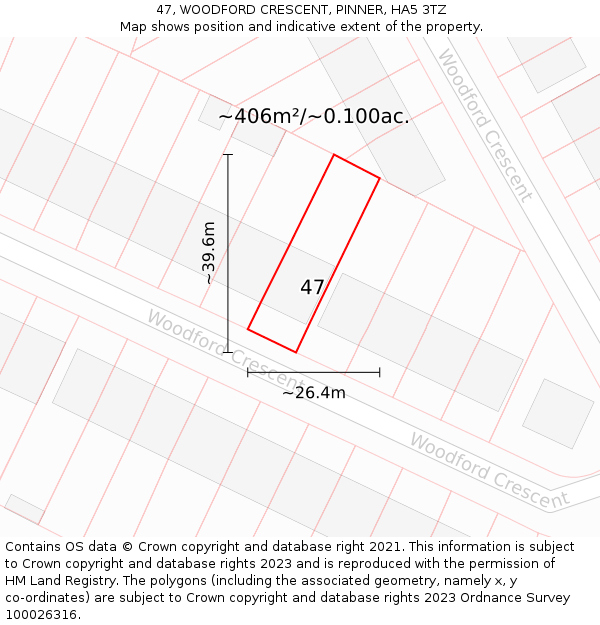 47, WOODFORD CRESCENT, PINNER, HA5 3TZ: Plot and title map