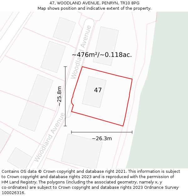 47, WOODLAND AVENUE, PENRYN, TR10 8PG: Plot and title map