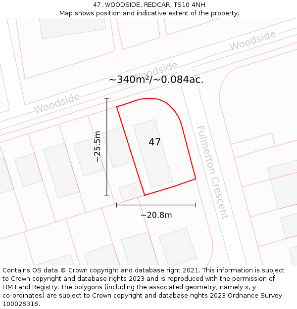 47, WOODSIDE, REDCAR, TS10 4NH: Plot and title map