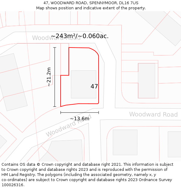 47, WOODWARD ROAD, SPENNYMOOR, DL16 7US: Plot and title map