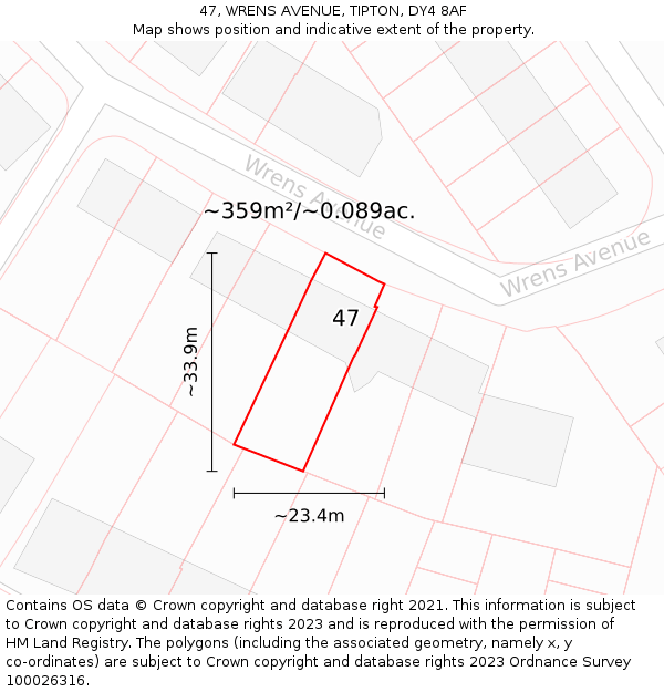 47, WRENS AVENUE, TIPTON, DY4 8AF: Plot and title map