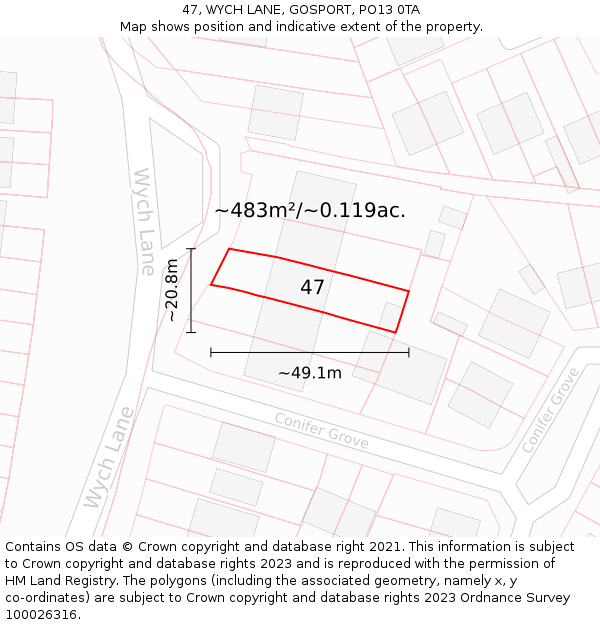 47, WYCH LANE, GOSPORT, PO13 0TA: Plot and title map