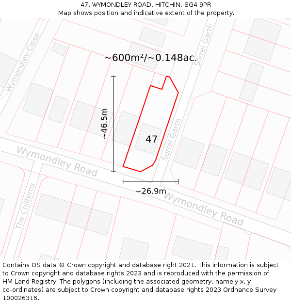 47, WYMONDLEY ROAD, HITCHIN, SG4 9PR: Plot and title map