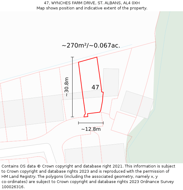 47, WYNCHES FARM DRIVE, ST. ALBANS, AL4 0XH: Plot and title map