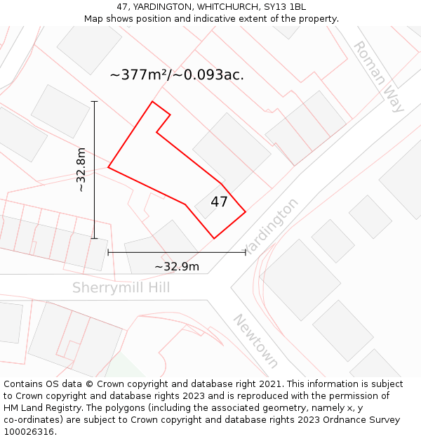 47, YARDINGTON, WHITCHURCH, SY13 1BL: Plot and title map