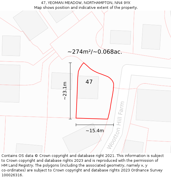 47, YEOMAN MEADOW, NORTHAMPTON, NN4 9YX: Plot and title map