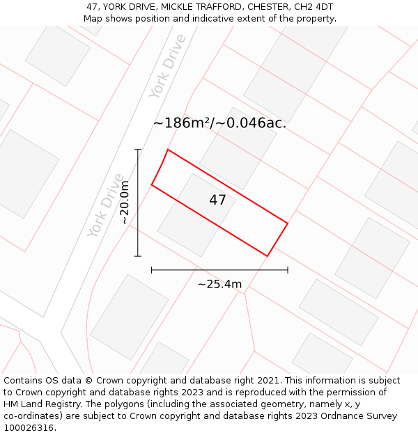 47, YORK DRIVE, MICKLE TRAFFORD, CHESTER, CH2 4DT: Plot and title map